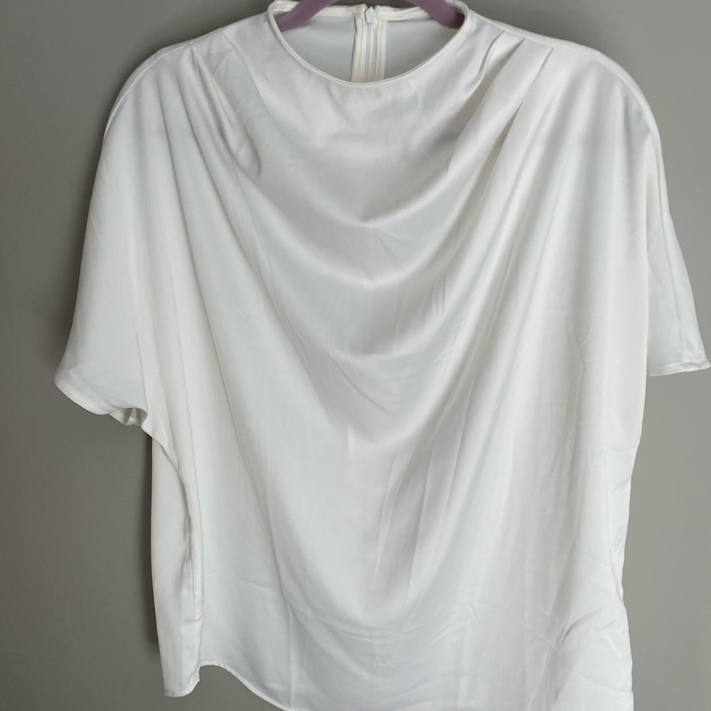 White Cowl-neck satin blouse | medium